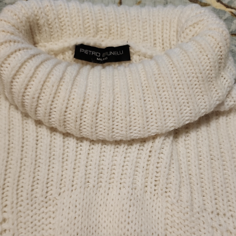Pietro Brunelli Cream Cowl Neck Sweater with Chunky Ribbed Knit